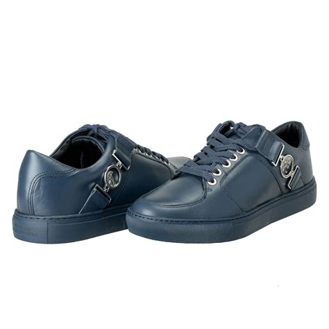 versace collection men's blue leather fashion sneakers shoes|Versace men's medusa sneakers.